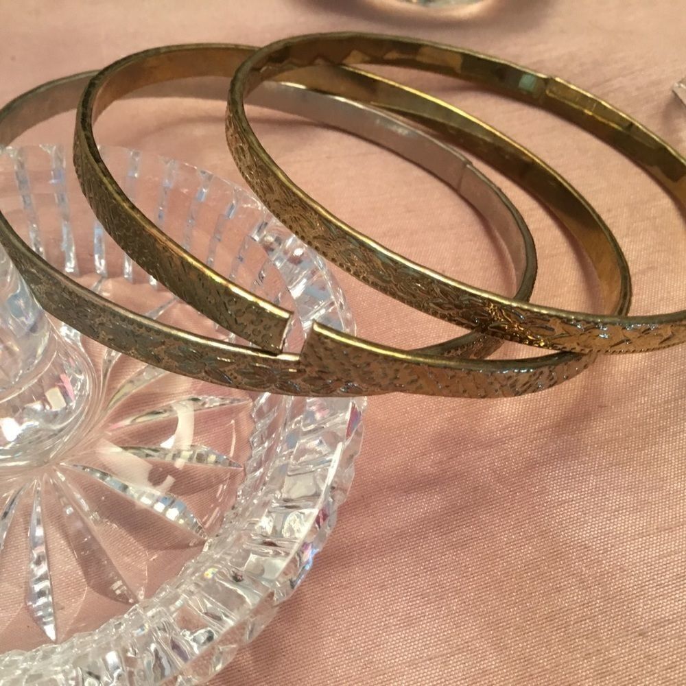 Goldtone Embossed Bangle Bracelet Set of 3